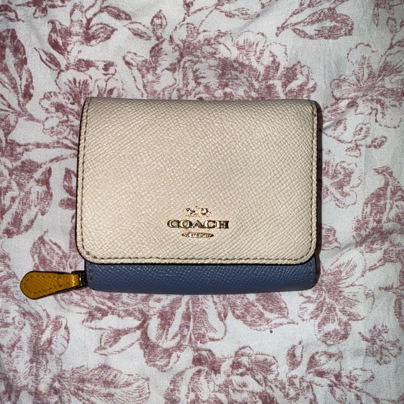 Coach Handbags - Coach Cream & Blue Wallet with Structured Design